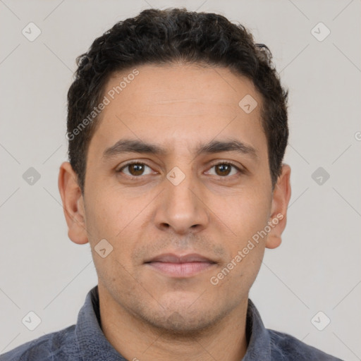 Neutral white adult male with short  brown hair and brown eyes