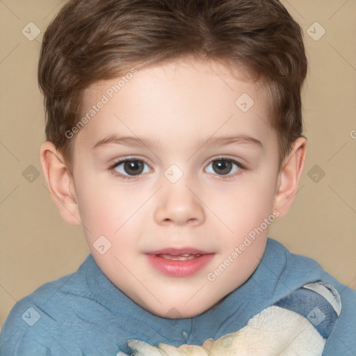 Joyful white child female with short  brown hair and brown eyes