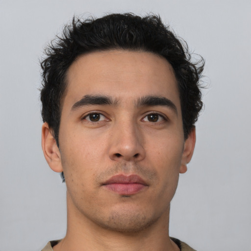 Neutral asian young-adult male with short  brown hair and brown eyes