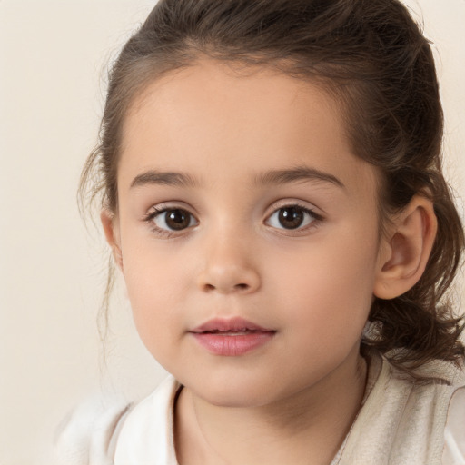 Neutral white child female with medium  brown hair and brown eyes