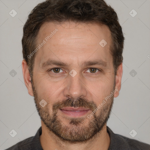 Neutral white adult male with short  brown hair and brown eyes