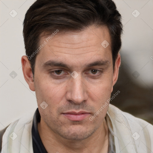 Neutral white adult male with short  brown hair and brown eyes