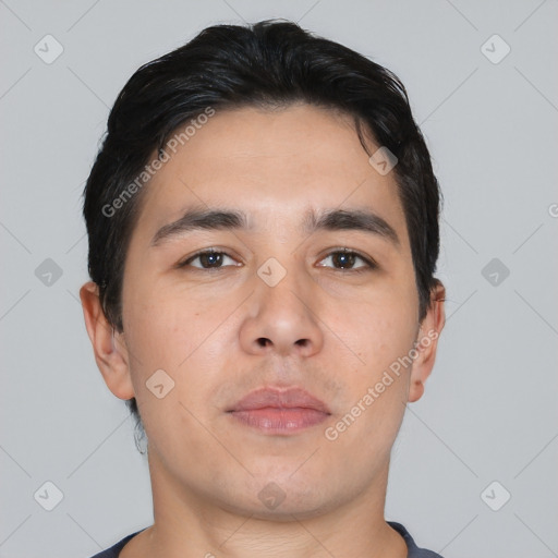 Neutral asian young-adult male with short  black hair and brown eyes