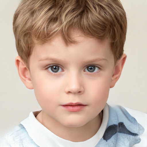 Neutral white child male with short  brown hair and grey eyes