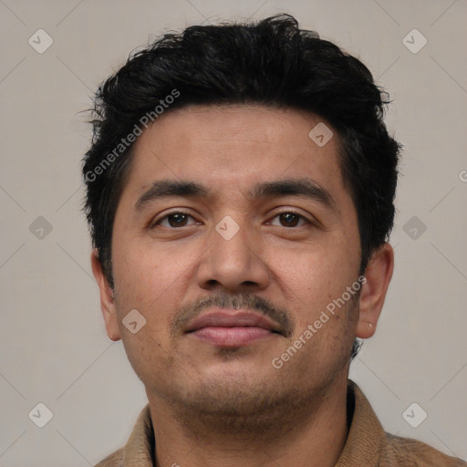 Neutral asian young-adult male with short  brown hair and brown eyes