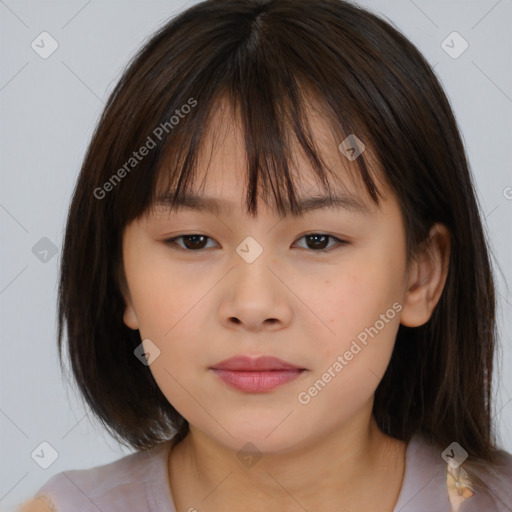 Neutral white child female with medium  brown hair and brown eyes