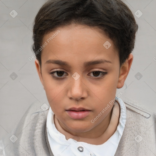 Neutral white child female with short  brown hair and brown eyes