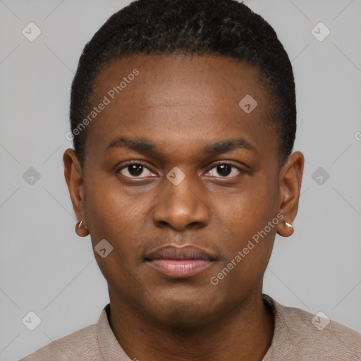 Neutral black young-adult male with short  brown hair and brown eyes