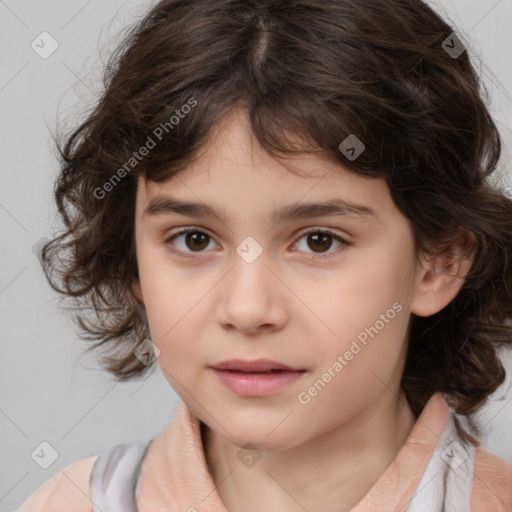 Neutral white child female with medium  brown hair and brown eyes