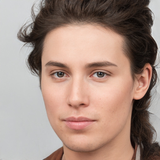 Neutral white young-adult male with medium  brown hair and brown eyes