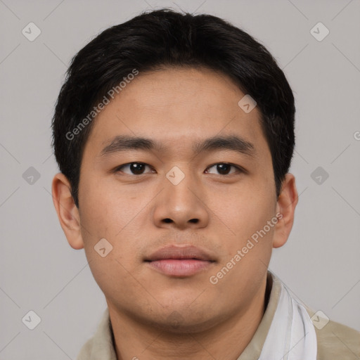 Neutral asian young-adult male with short  brown hair and brown eyes