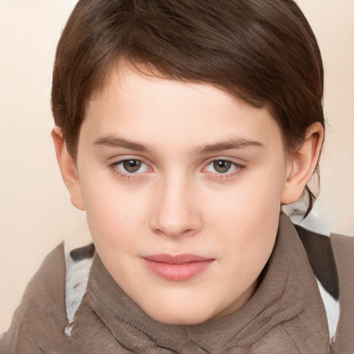 Neutral white young-adult female with short  brown hair and brown eyes