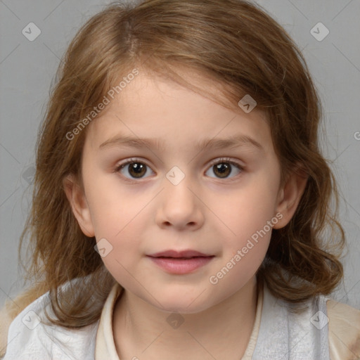 Neutral white child female with medium  brown hair and brown eyes