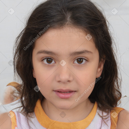 Neutral white child female with medium  brown hair and brown eyes