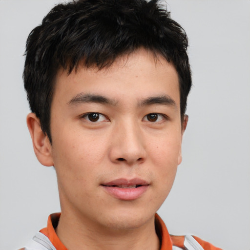 Neutral asian young-adult male with short  brown hair and brown eyes