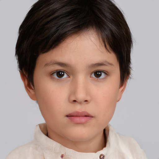 Neutral white child female with short  brown hair and brown eyes