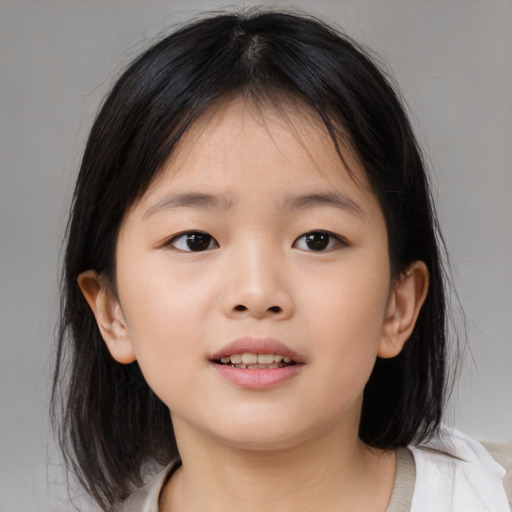 Neutral asian child female with medium  brown hair and brown eyes