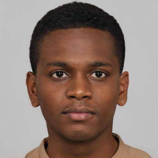 Neutral black young-adult male with short  brown hair and brown eyes