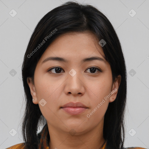 Neutral asian young-adult female with medium  brown hair and brown eyes