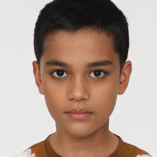 Neutral latino child male with short  brown hair and brown eyes