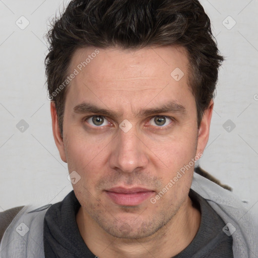 Neutral white adult male with short  brown hair and brown eyes