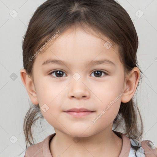 Neutral white child female with medium  brown hair and brown eyes