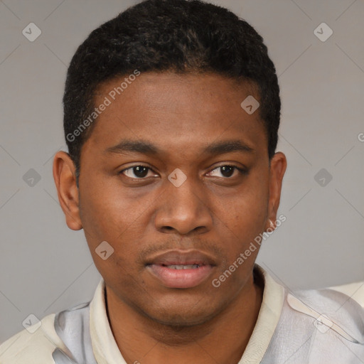 Neutral black young-adult male with short  brown hair and brown eyes