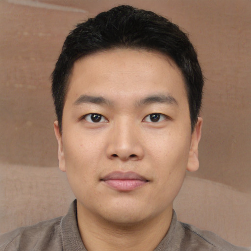 Neutral asian young-adult male with short  black hair and brown eyes