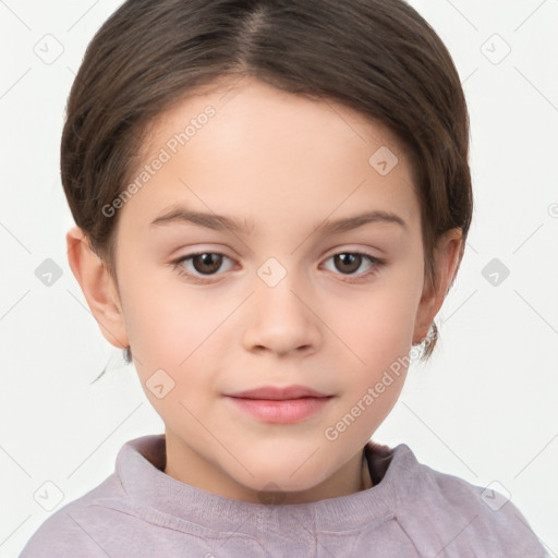 Neutral white child female with short  brown hair and brown eyes