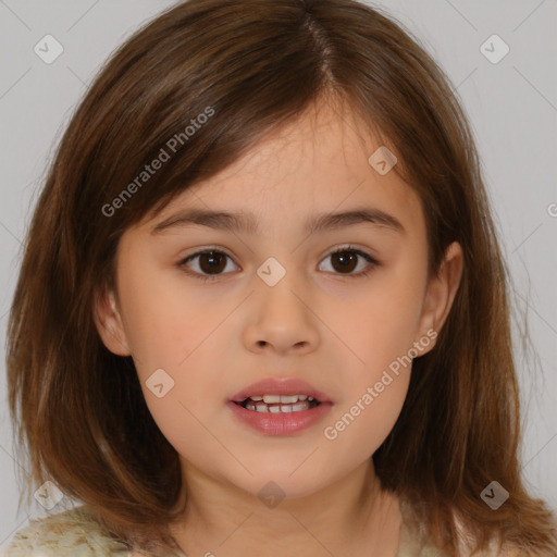 Neutral white child female with medium  brown hair and brown eyes