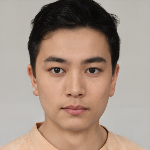 Neutral asian young-adult male with short  brown hair and brown eyes