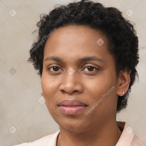 Neutral black young-adult female with short  brown hair and brown eyes