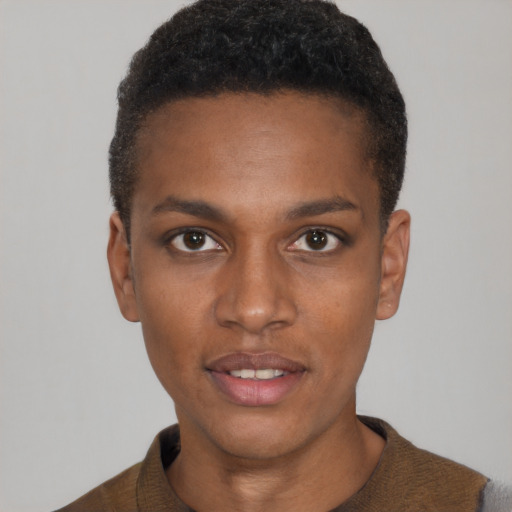 Neutral black young-adult male with short  brown hair and brown eyes