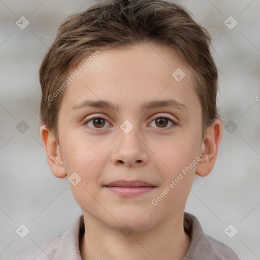 Joyful white child male with short  brown hair and brown eyes