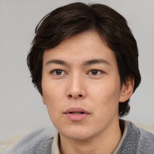 Neutral white young-adult male with medium  brown hair and brown eyes