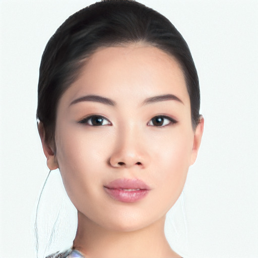Neutral asian young-adult female with medium  black hair and brown eyes