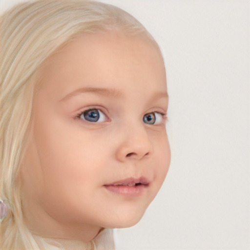 Neutral white child female with medium  blond hair and blue eyes