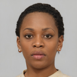 Neutral black young-adult female with short  brown hair and brown eyes