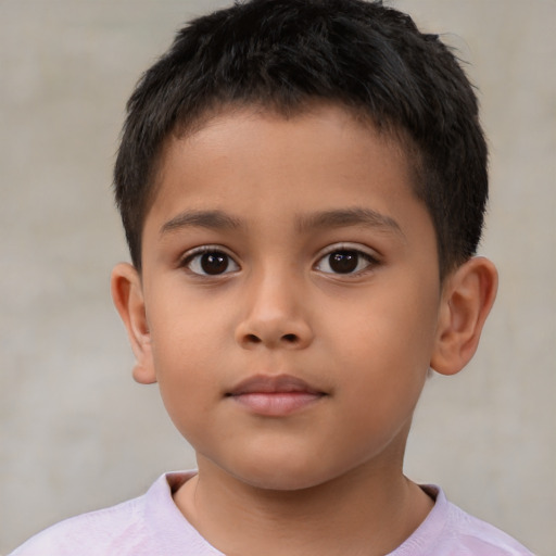 Neutral latino child male with short  brown hair and brown eyes