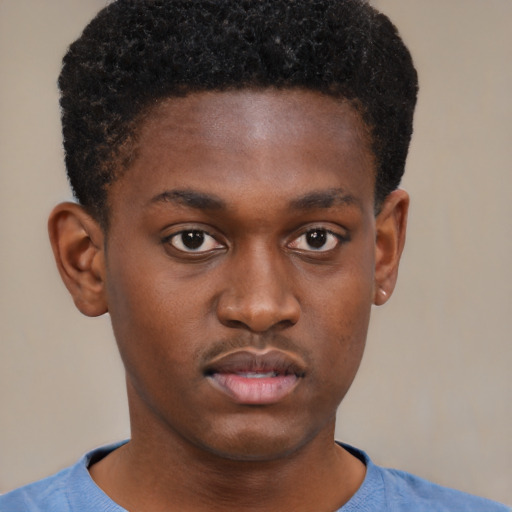 Neutral black young-adult male with short  brown hair and brown eyes