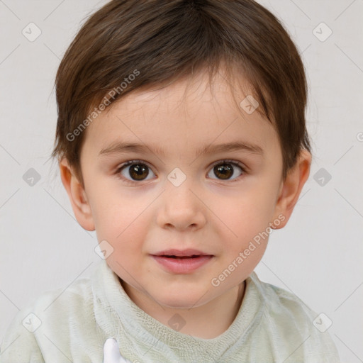 Neutral white child female with short  brown hair and brown eyes