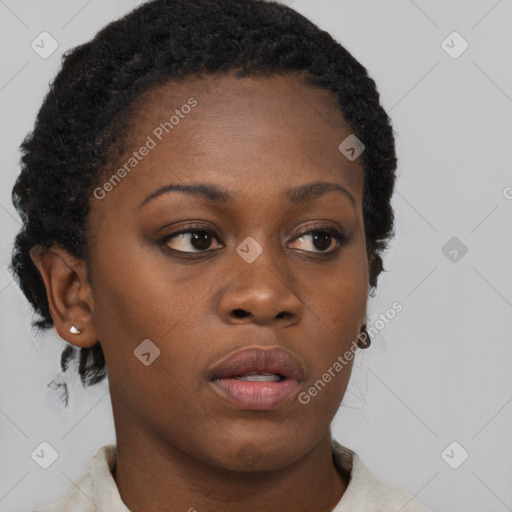 Neutral black young-adult female with short  brown hair and brown eyes