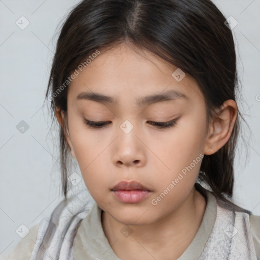 Neutral asian young-adult female with medium  brown hair and brown eyes