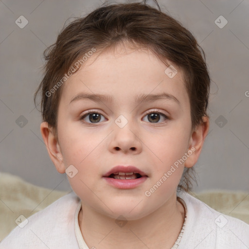 Neutral white child female with medium  brown hair and brown eyes