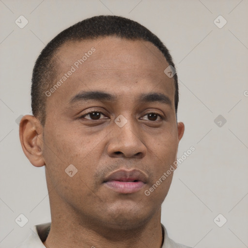 Neutral black young-adult male with short  brown hair and brown eyes