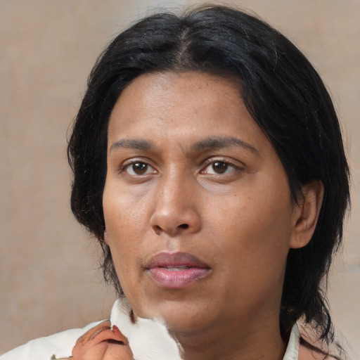 Neutral black young-adult female with medium  black hair and brown eyes