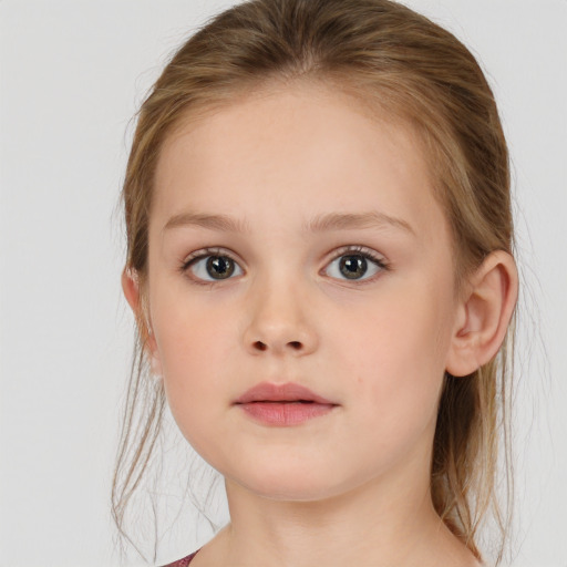 Neutral white child female with medium  brown hair and brown eyes