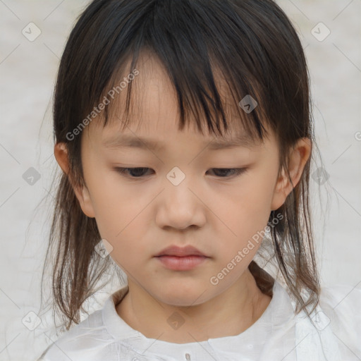 Neutral white child female with medium  brown hair and brown eyes