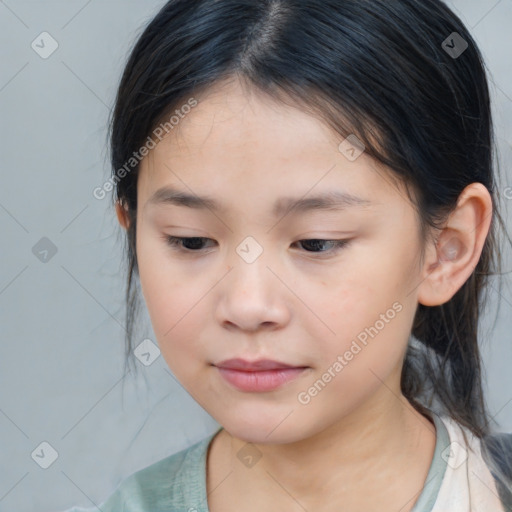 Neutral asian young-adult female with medium  brown hair and brown eyes