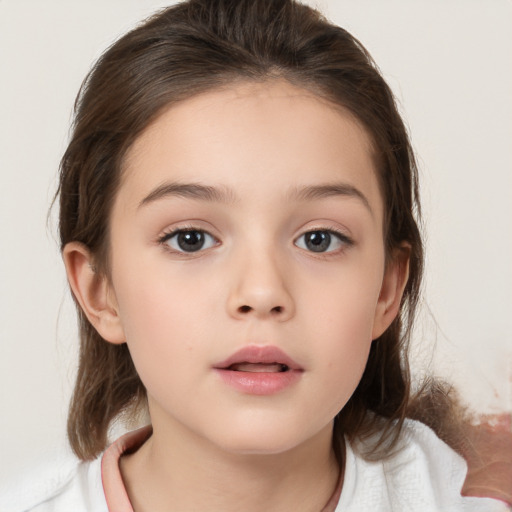 Neutral white child female with medium  brown hair and brown eyes